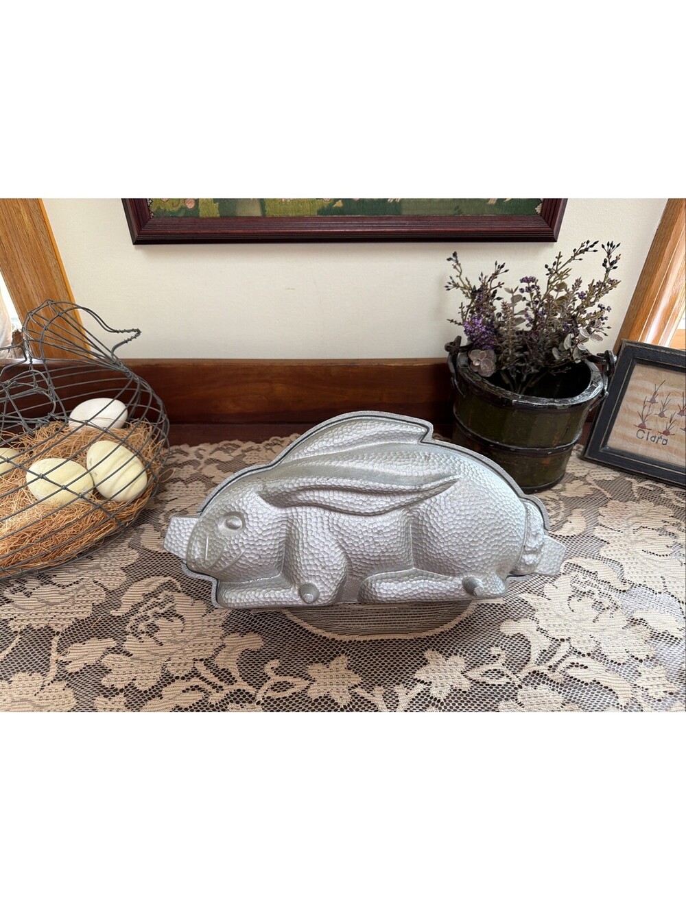 Vintage Large Cast Aluminum Bunny Rabbit Cake Candy Mold Country Primitive Decor